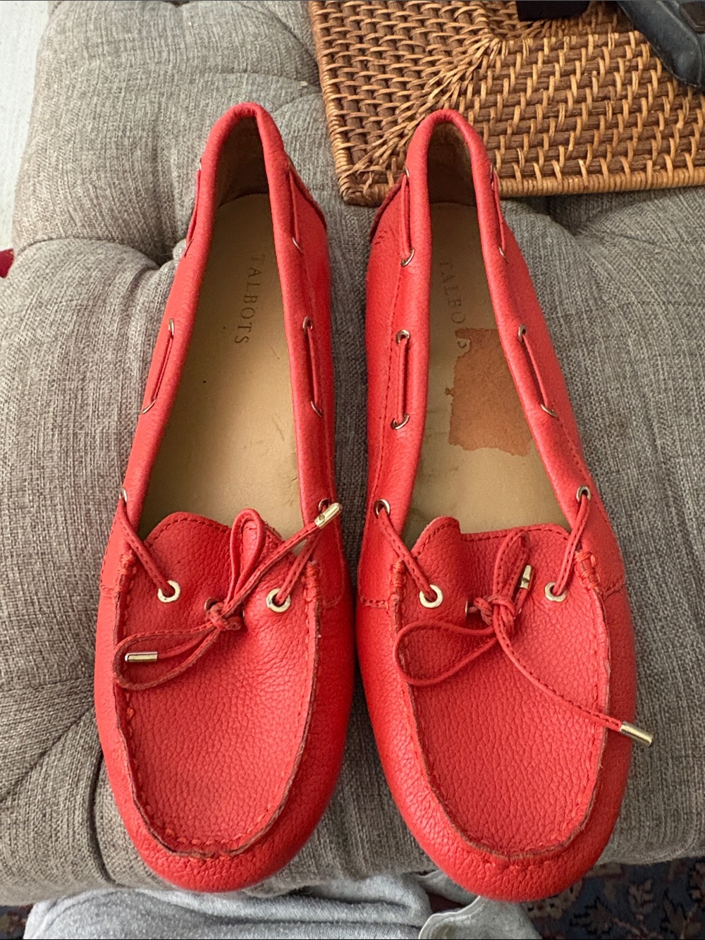 Talbots Tangerine Leather Moccasin Loafers with Gold Accents